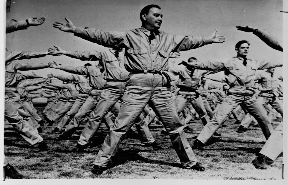 Former football stars and coaches train at Annapolis Naval Academy to serve as physical instructors of U.S. Navy personnel.   (Photo by Library of Congress/Corbis/VCG via Getty Images)