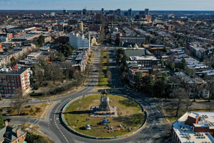 Aerial view of Monuments Avenue in Richmond, Virginia