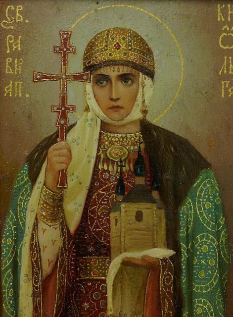 Painting of Olga of Kiev holding a cross