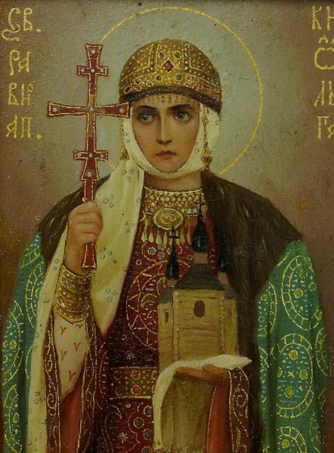 Painting of Olga of Kiev holding a cross