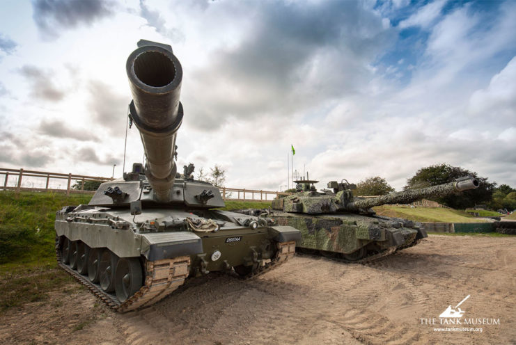 Two Challenger tanks parked at TANKFEST 2021