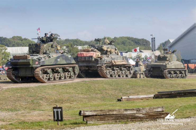 Three Sherman tanks in a row