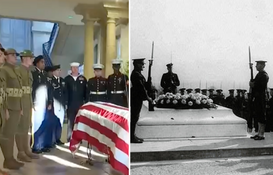 Soldiers standing around a casket + Funeral for the American Unknown soldier