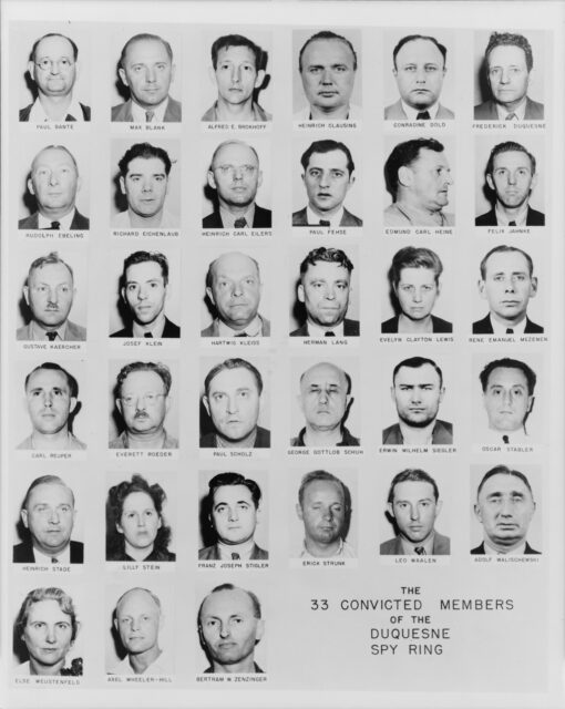 Compilation of mugshots of the 33 members of the Duquesne Spy Ring