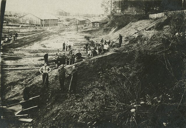 Group of prisoners working on a hill