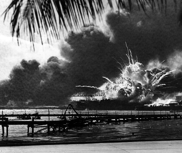 USS Shaw (DD-373) exploding at Pearl Harbor