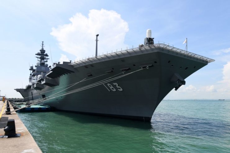 JS Izumo anchored in the ocean