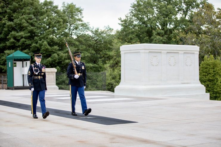 Two Sentinels walking in unison