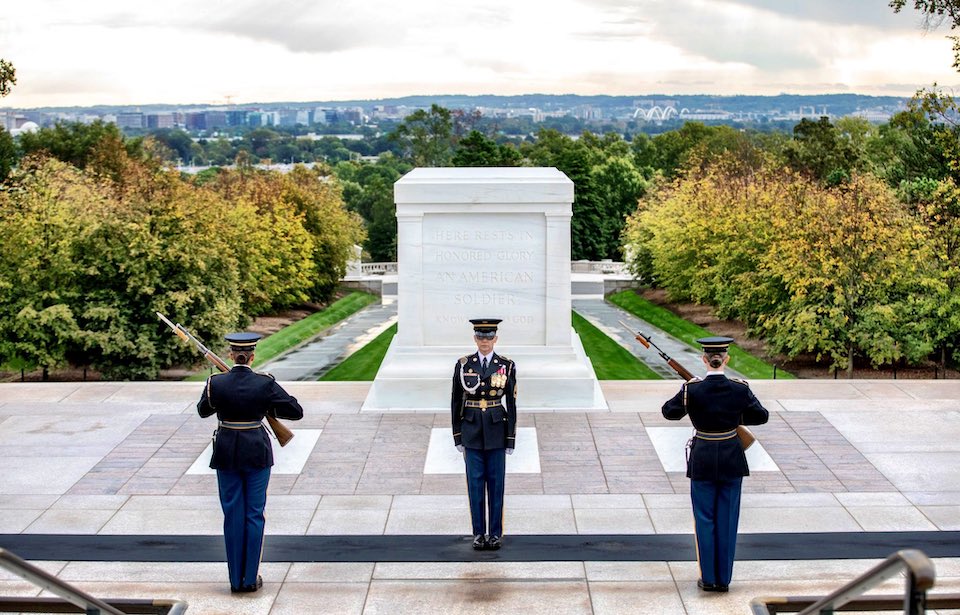 Three Sentinels standing before the Tomb of the Unknown Soldier