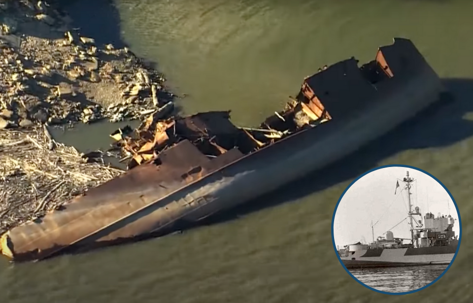 Shipwreck of the USS Inaugural + The USS Inaugural in dazzle camouflage