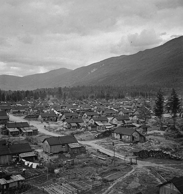 Aerial view of a Japanese internment camp in British Columbia