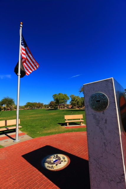 US flag flying over the Anthem Veterans Memorial