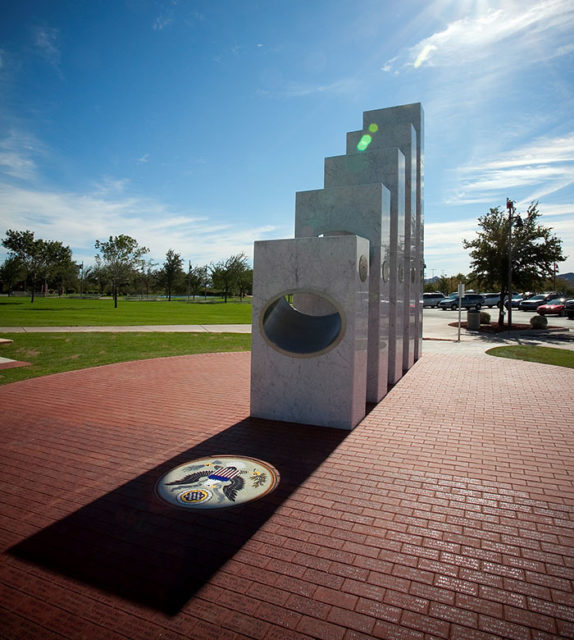 Sun shining through the Anthem Veterans Memorial