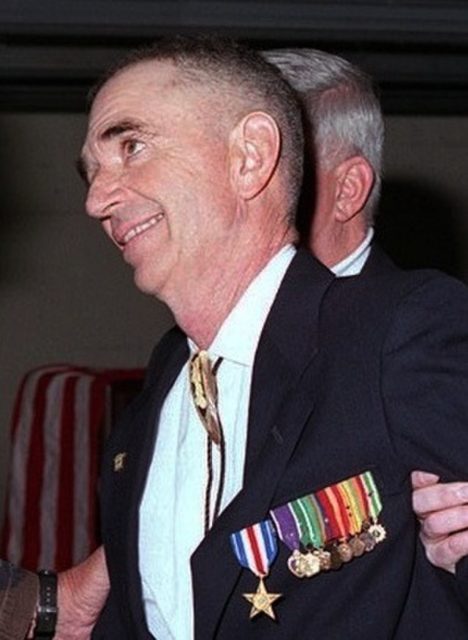 Carlos Hathcock wearing his US military decorations on his chest