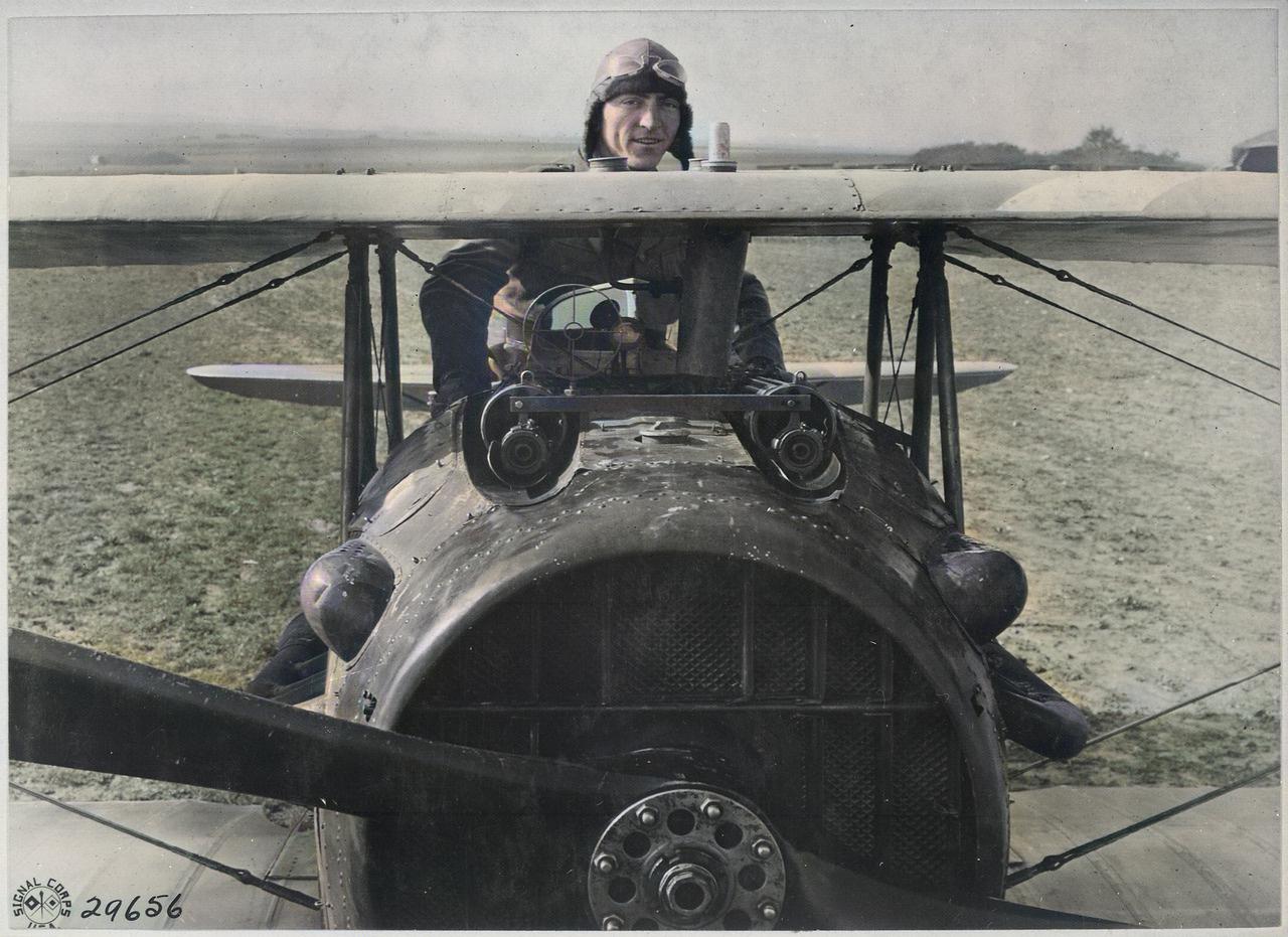 (Colorized) Eddie Rickenbacker in his SPAD S.XIII (Photo Credit: U.S. National Archives and Records Administration / Wikipedia / Public Domain)