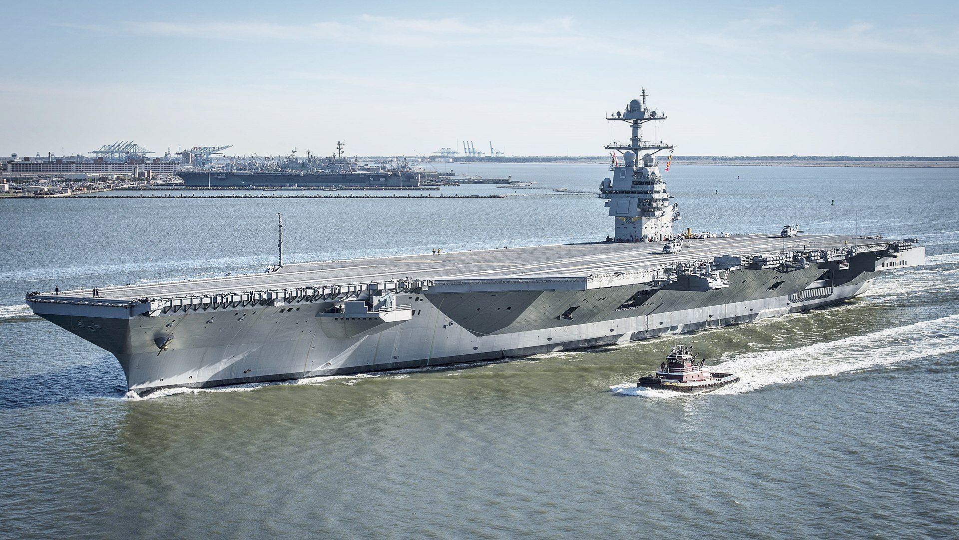 The future USS Gerald R. Ford (CVN 78) is underway on its own power for the first time in 2017 (U.S. Navy photo by Mass Communication Specialist 2nd Class Ridge Leoni/Released)