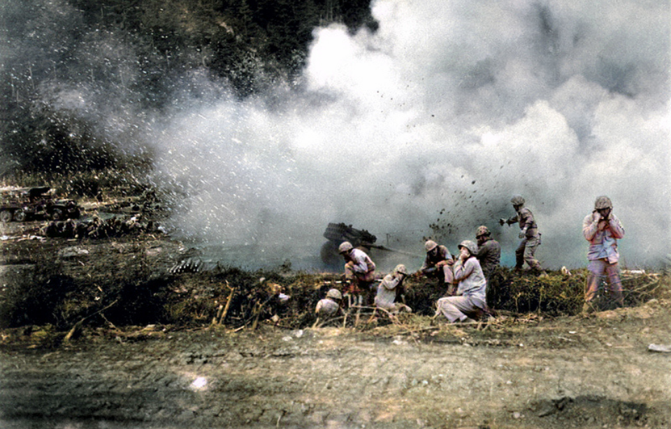 US Marines launching a rocket barrage against Chinese communists