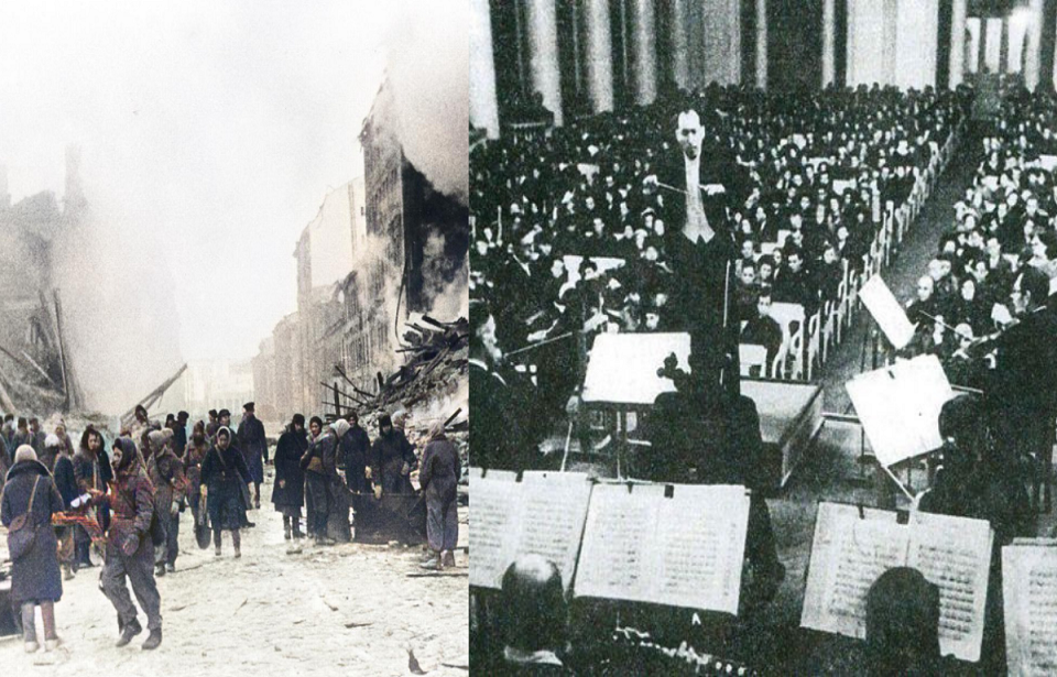 Photo Credits: Sovfoto/Universal Images Group via Getty Images (Left, Colorized) /   Leningrad Orchestra / Public Domain (Right)