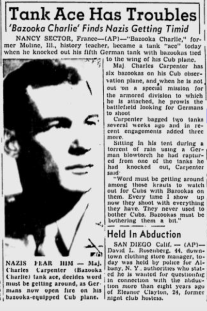 Newspaper clipping featuring Charles Carpenter's image