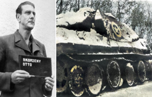 German Panther Tank disguised to look like M10 Wolverine tank destroyer during Operation Greif + Otto Skorzeny (1908-1975), photographed during his trial in Nuremberg.
