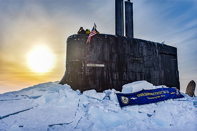 USS Connecticut surrounded by ice