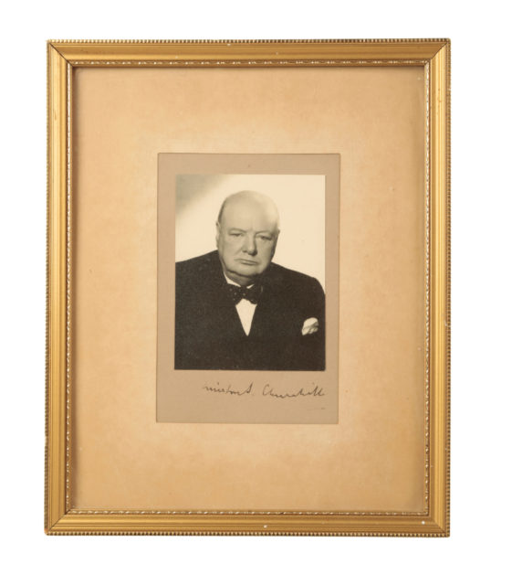 Signed portrait of Winston Churchill in a frame