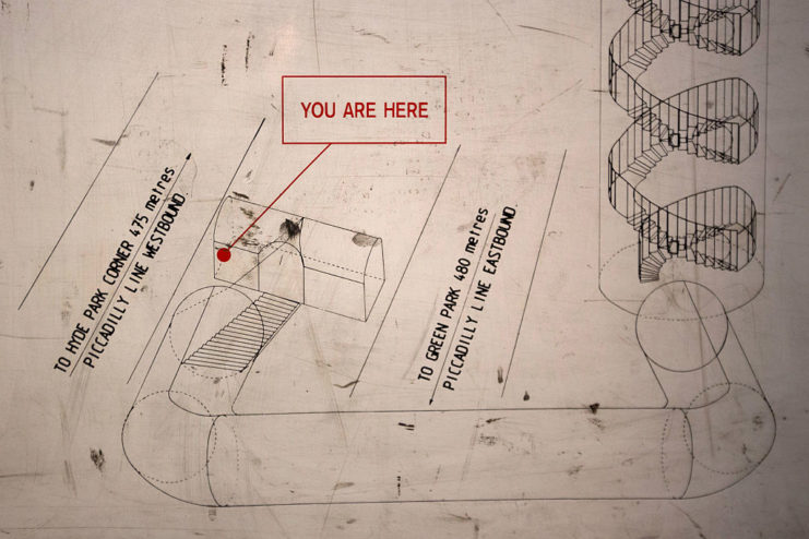 Map showing the layout of Down Street Tube Station