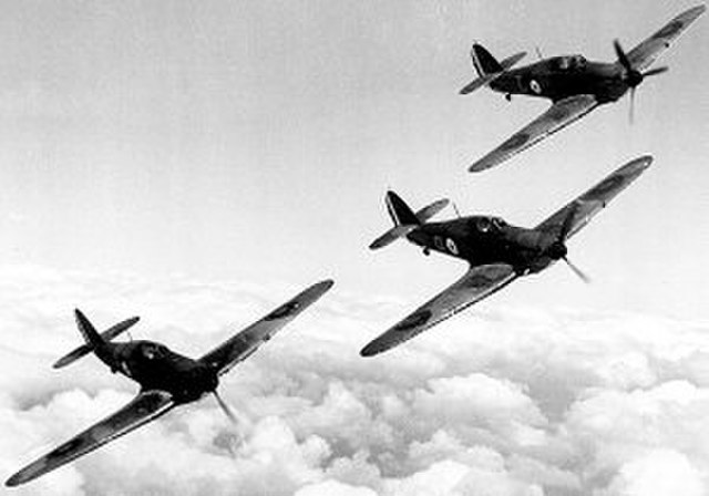 Three Hawker Hurricanes in flight