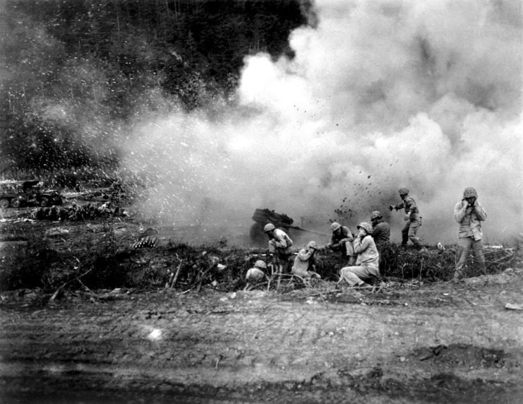 US Marines launching rockets from the ground