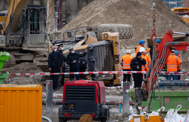 Munich police gathered around the site of a bomb explosion