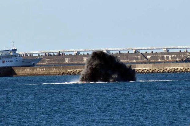 The Japan Maritime Self-Defense Force blew up hundreds of munitions leftover from World War II, Tuesday, Dec. 14, 2021.(Japan Maritime Self-Defense Force)