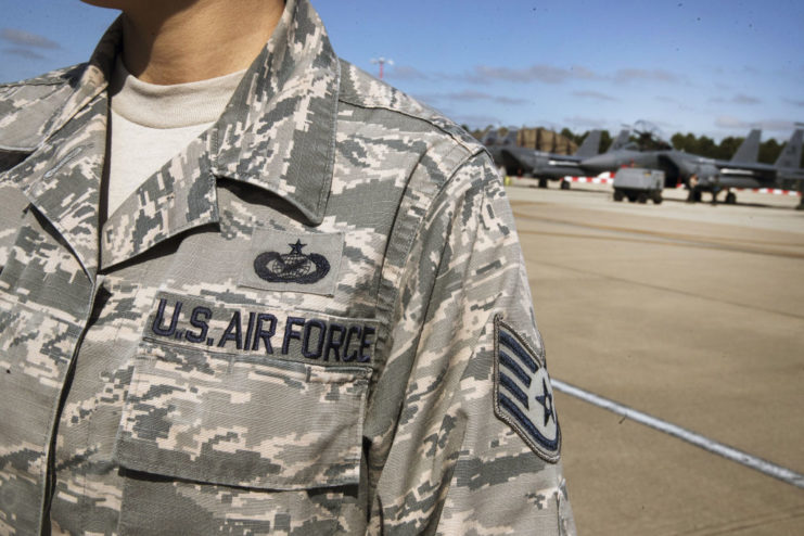 Female airman wearing a US Air Force uniform