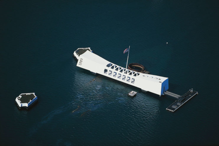 Aerial view of the USS Arizona Memorial