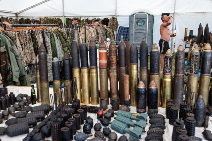 Military memorabilia on display on a table