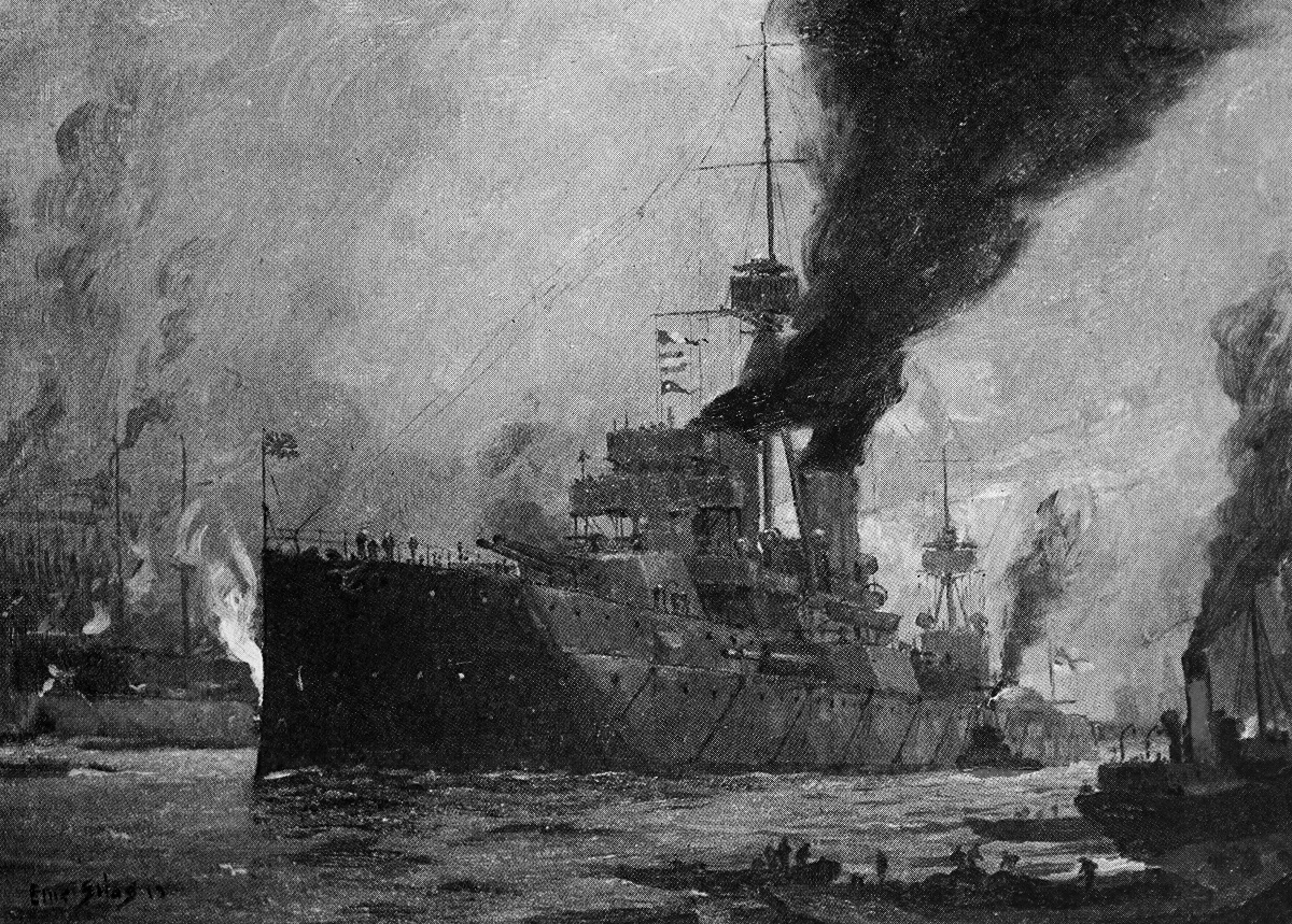 Illustration showing a Dreadnought battleship in 1906. (Photo by: Universal History Archive/Universal Images Group via Getty Images)