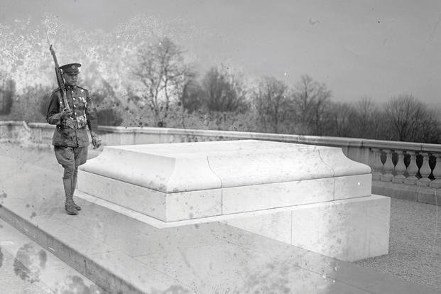 A cavalry Soldier stands guard