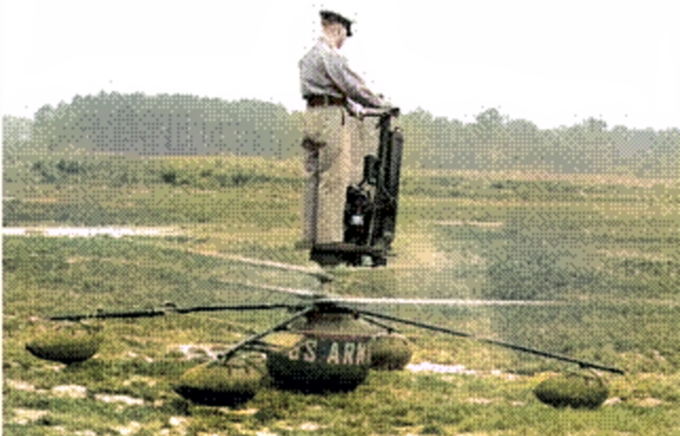 Selmer Sundby aboard a de Lackner HZ-1 Aerocycle