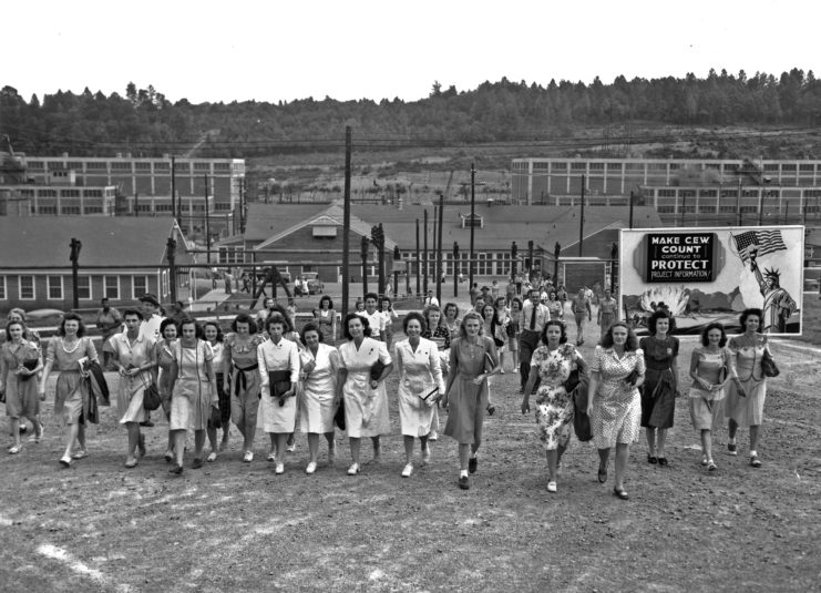 Female workers leaving the Y-12 plant in Oak Ridge