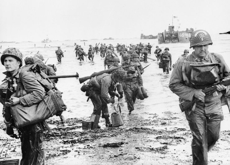 US assault troops wading through water