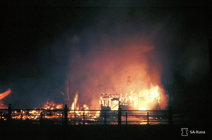 Building on fire during the night