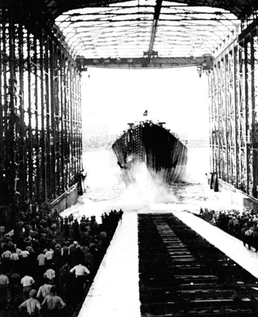 Crowd watching the USS Alaska (CB-1) being launched