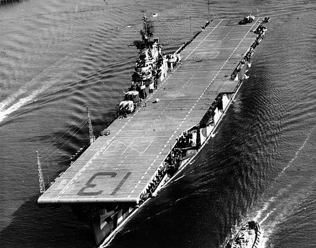 Aerial view of the USS Franklin at sea