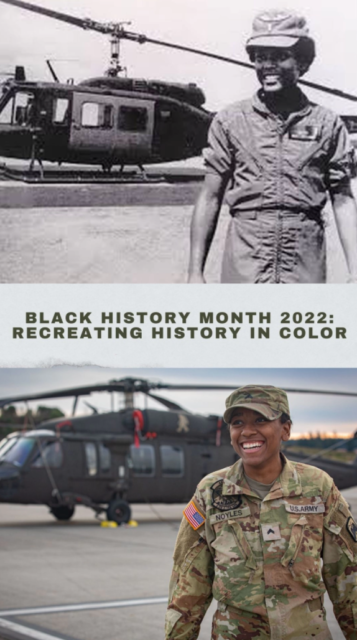 Cpl. Kayla Noyles recreates a photo of Lt. Col. Marcella A. Hayes Ng