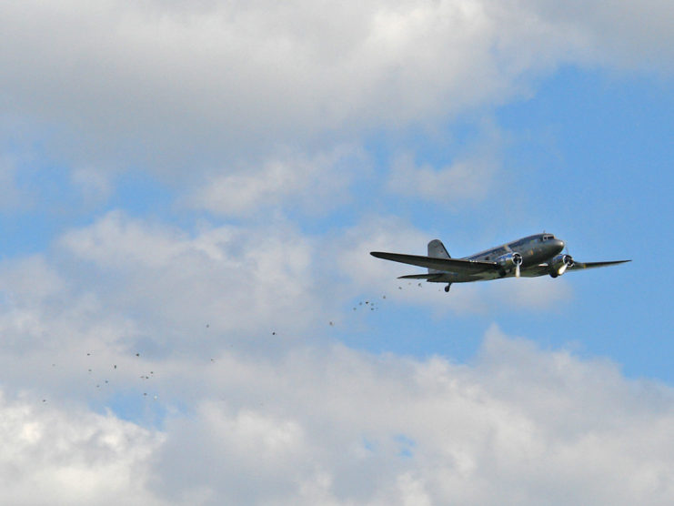 Douglas C-47 Skytrain dropping candy from the sky