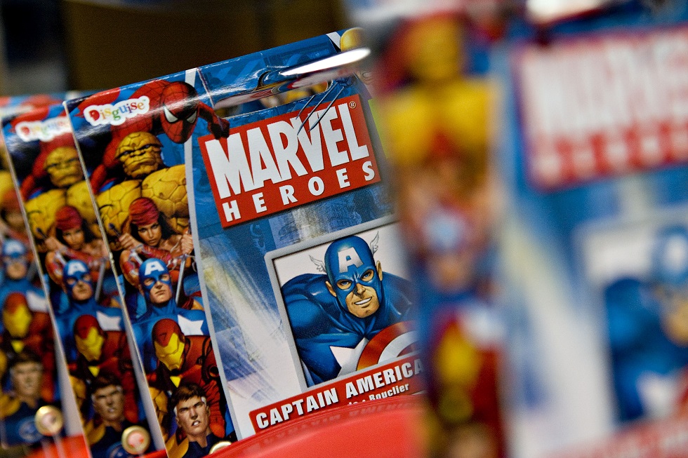 A Marvel Heroes frisbee sits on display at Midtown Comics in New York, U.S., on Monday, Aug. 31, 2009. (Photo by Daniel Acker/Bloomberg via Getty Images)