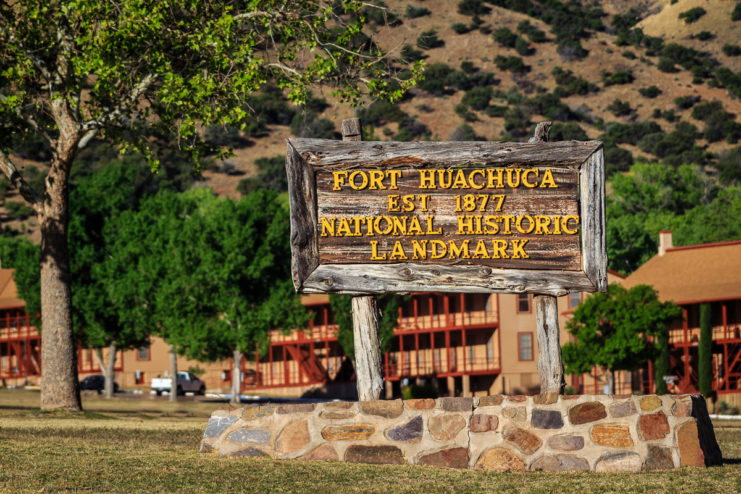 Entrance sign outside Fort Huachuca, Arizona