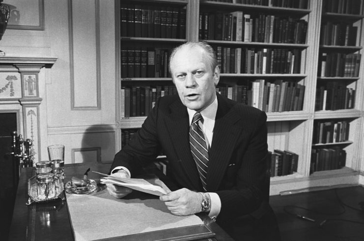Gerald Ford at his desk 