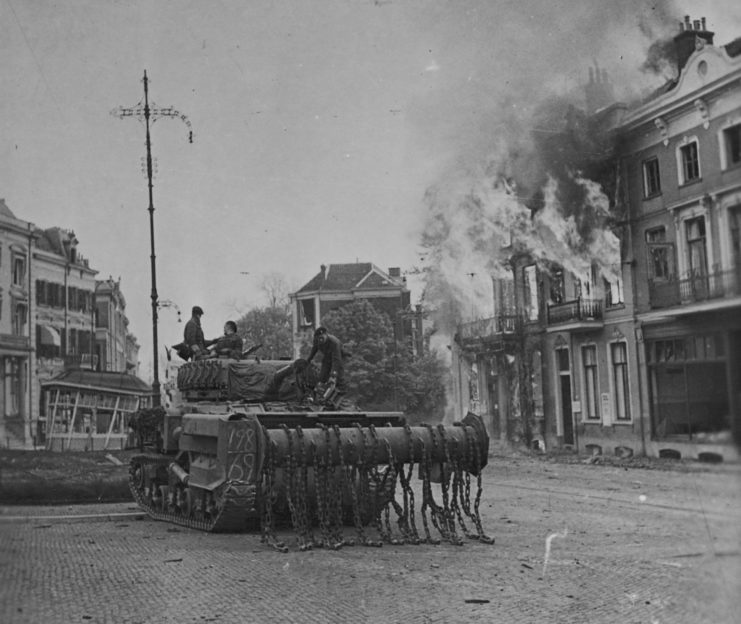 An example of a mine-clearing Sherman Tank