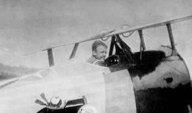 Quentin Roosevelt sitting in the cockpit of a Nieuport