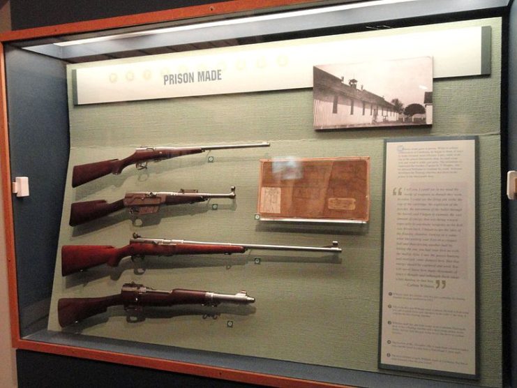 Four of David Marshall Williams' Carbine rifles in a museum display